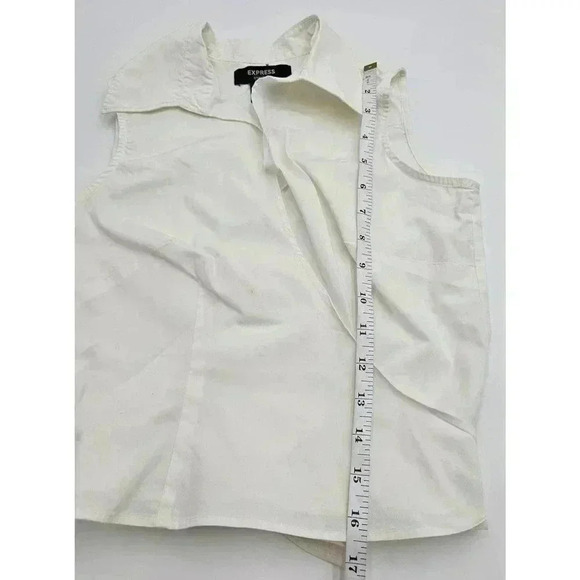 Express 90s Style Women's Size 3/4 White Collared Tie Wrap Crop Top - Picture 6 of 7